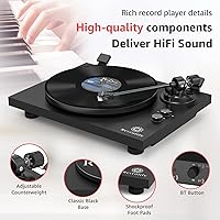Vista 8 de Tocadiscos con salida inalámbrica, brazo de fibra de carbono, reproductor de vinilo con plato de aluminio, transmisión por correa, tocadiscos LP
