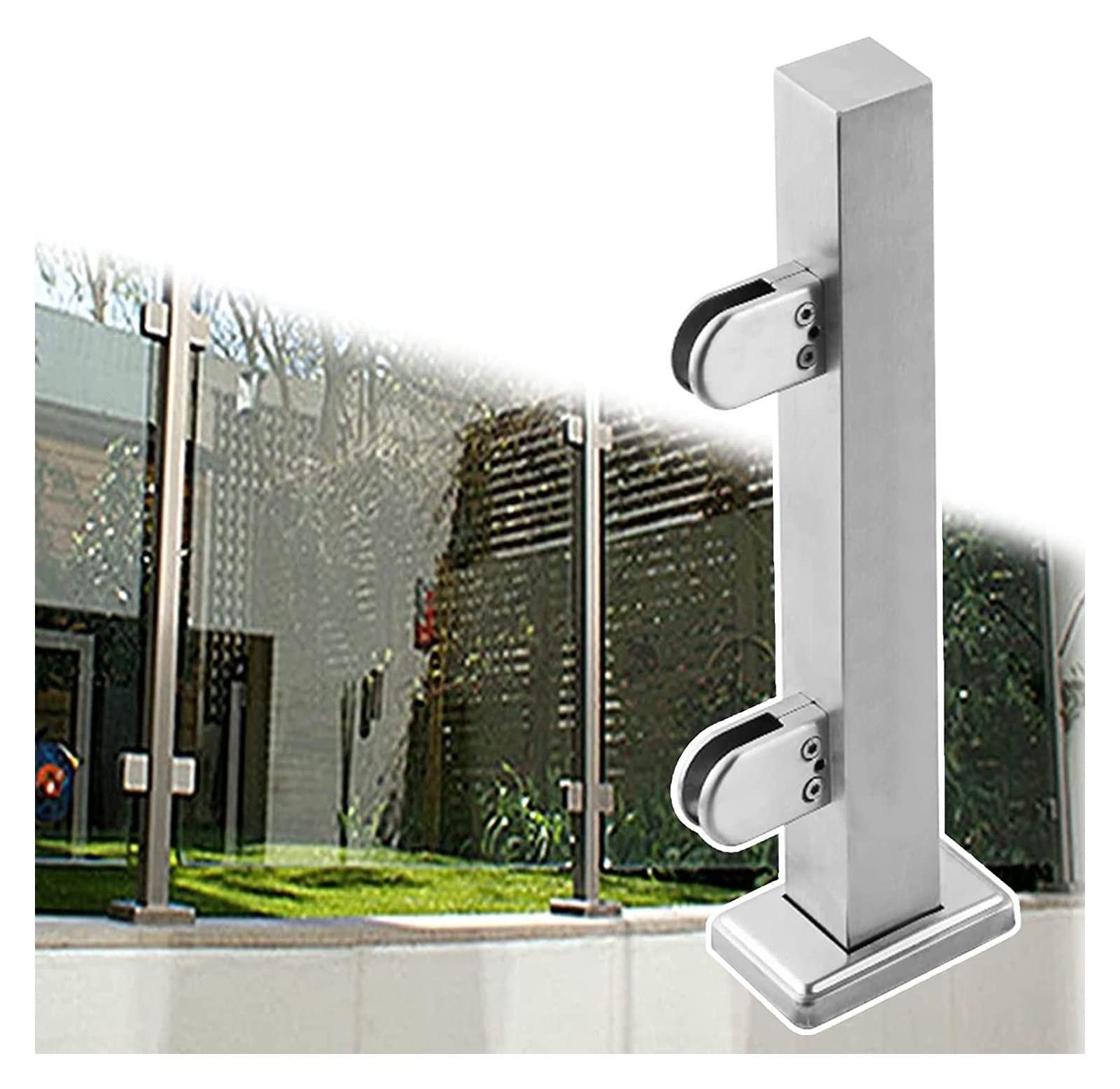 Słupki ogrodzeniowe ze szkła, słupki balustrady ze szkła, słupki do balustrady ze szkła, zestaw balustrady ze szkła na taras, balkon - stal nierdzewna, srebrny szklany słupek panelowy do ogr