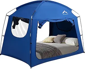 Bed Tent for Indoor Portable Light Reducing Queen Size Canopy Tents Breathable Lightweight Private Space for Bed(Blue)