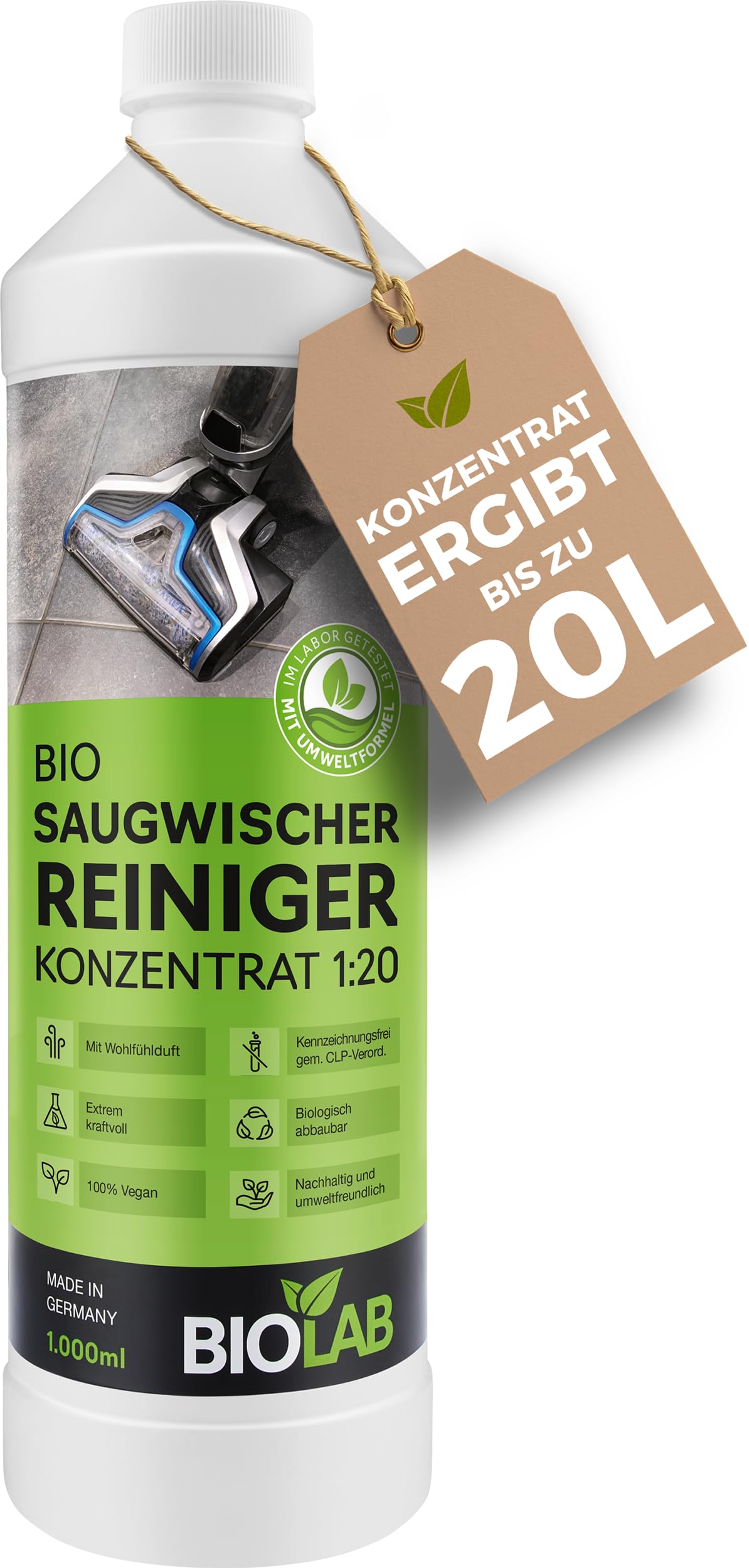 BIOLAB Bio Cleaning Agent for Suction Mop and Vacuum Cleaner Floor Cleaner Concentrate (1000 ml)