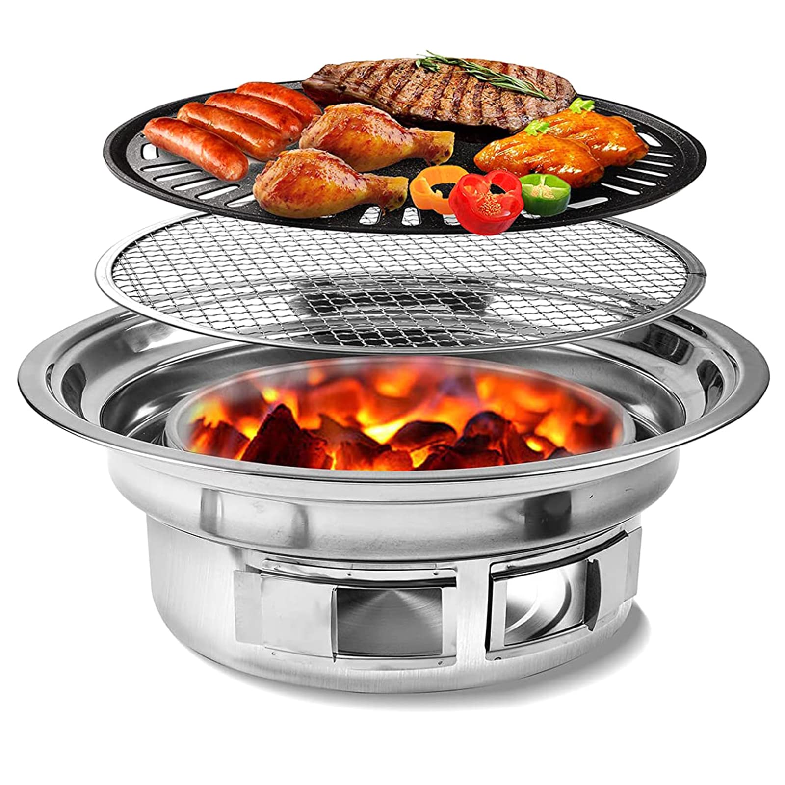 Griglia Per Affumicatura Da Tavolo, Stufa a Carbone Coreana, Griglia Per Barbecue Rotonda Antiaderente In Carbonio, Adatta Per Cortile, Campeggio, Picnic, Escursionismo, Viaggi, 35*12*35 Cm