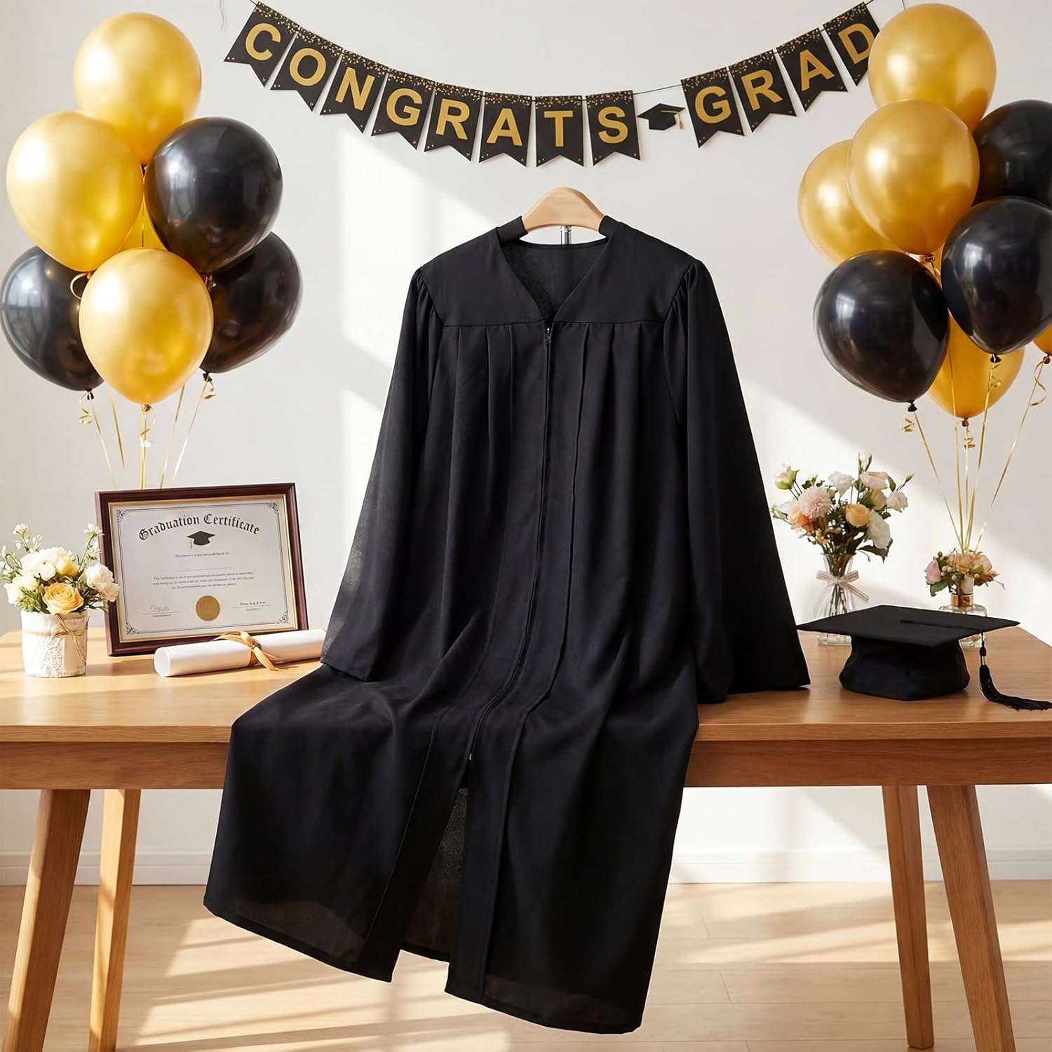 FoldTier Graduation Cap and Gown Display Stand 3-in-1 Adjustable Presentation Garment Rack with Wood Hanger Safety Pins Foldable Clothing Steamer Hanger Rack for Ceremony Photo Booth Retail Vendors