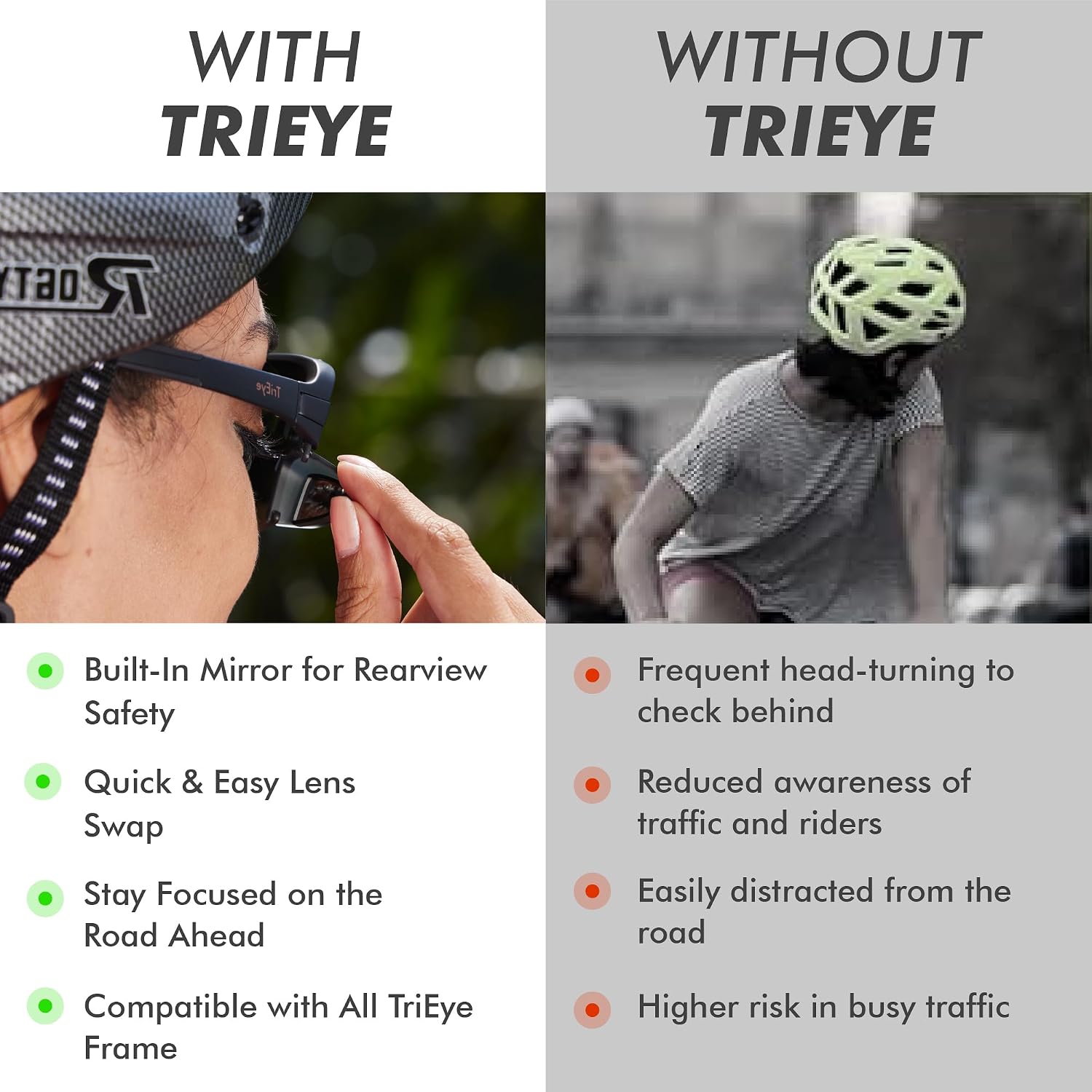 Replacement Lens with Rearview Mirror – UV400 Cycling Glasses, Scratch-Resistant & Durable for Road and Commuter