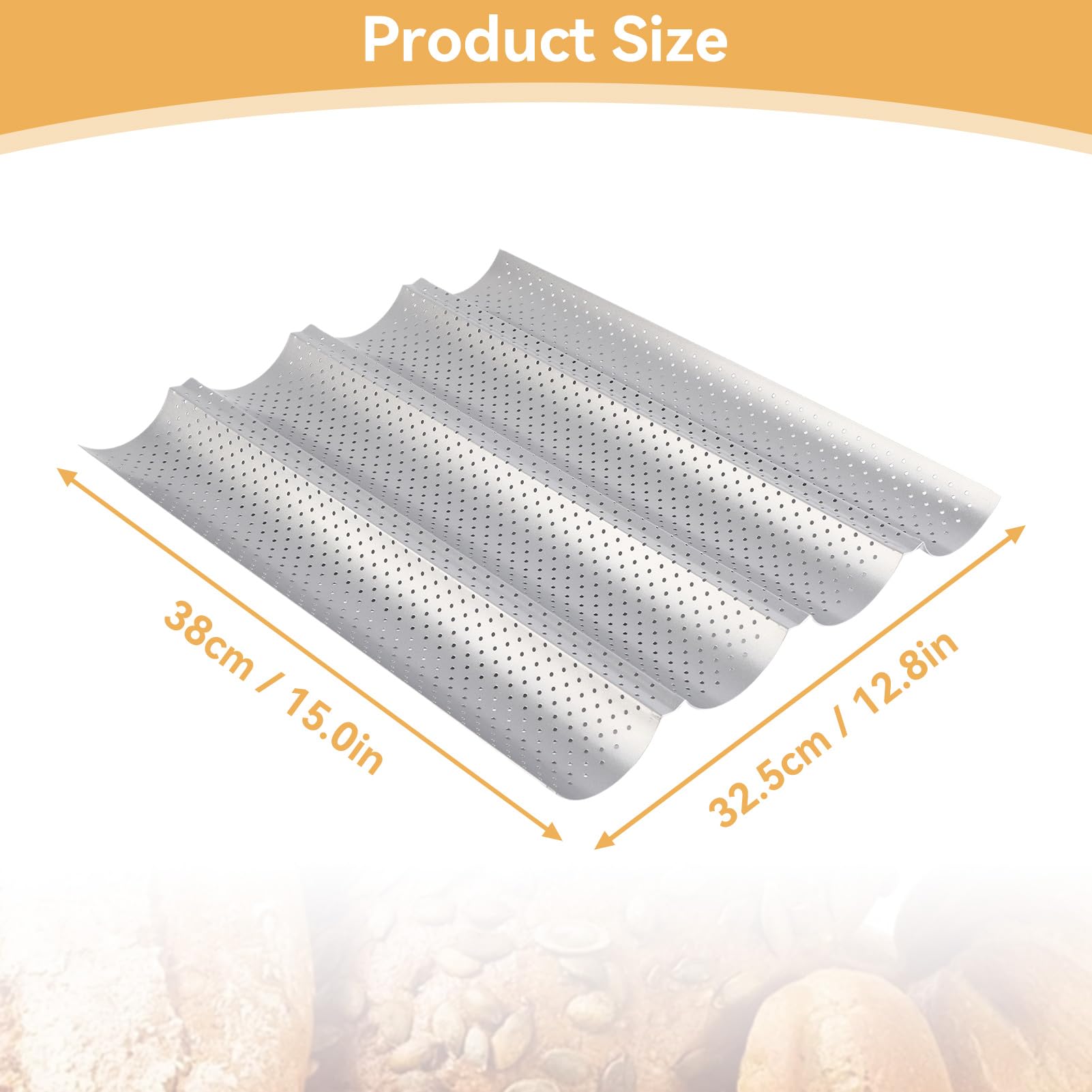 HERCHR Teglie forate per baguette, teglia in acciaio inossidabile per baguette francesi Pane Pane italiano Accessori da cucina(4-ROW)
