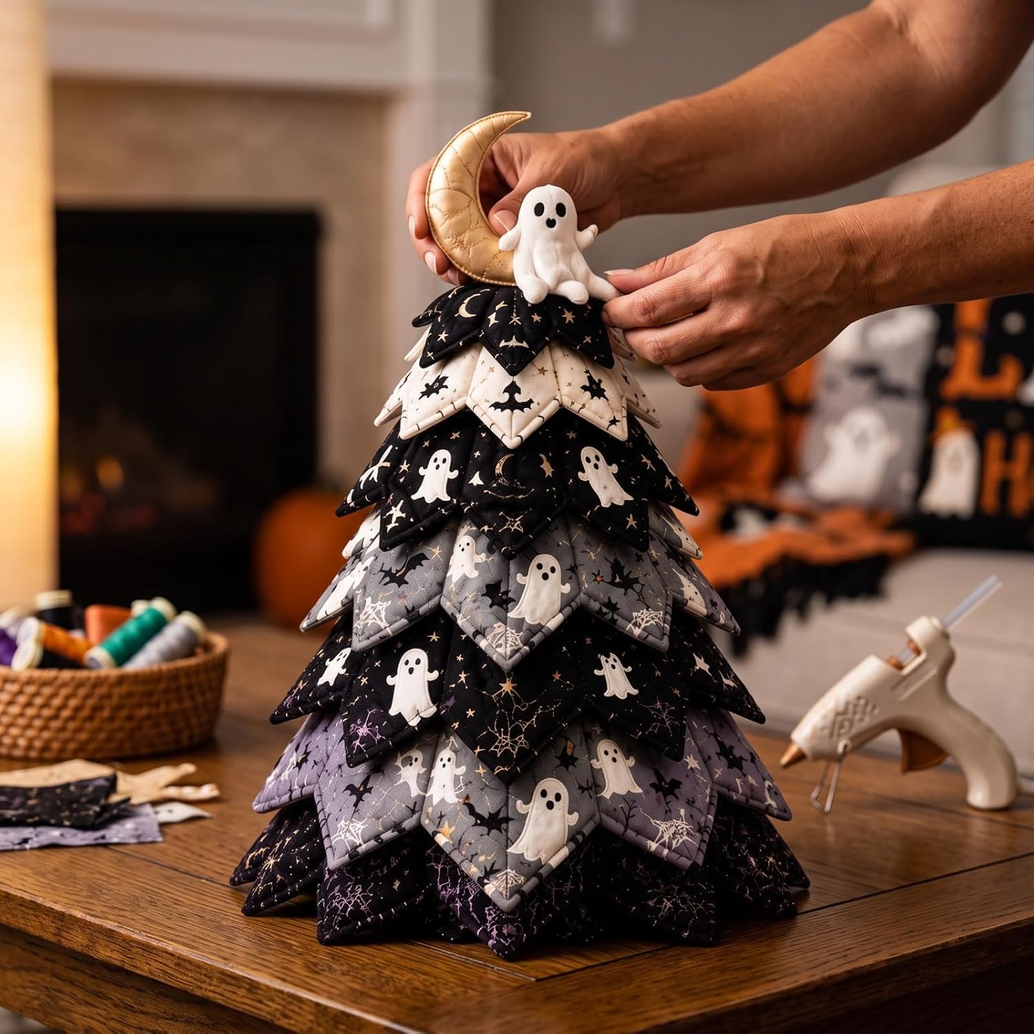 DIY Halloween Quilted Fabric Tree Kit, 3D Padded Sewing Craft Project
