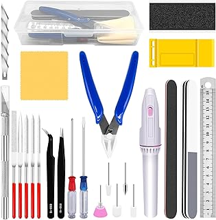 28Pcs Hobby Model Basic Tool Kit for Gundam, Modeler Tools Contains Separator, Flush Pliers, Mini File, Screwdrivers, Grinding Drill for Modeling, Building, Repairing and Fixing