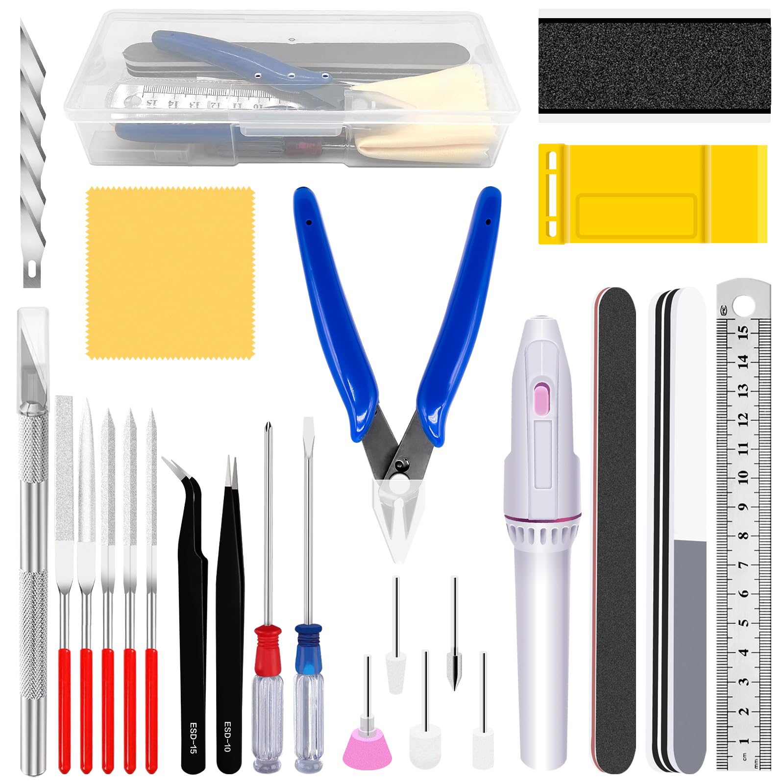 Yauhar 28Pcs Hobby Model Basic Tool Kit for Gundam, Modeler Tools Contains Separator, Flush Pliers, Mini File, Screwdrivers, Grinding Drill for Modeling, Building, Repairing and Fixing