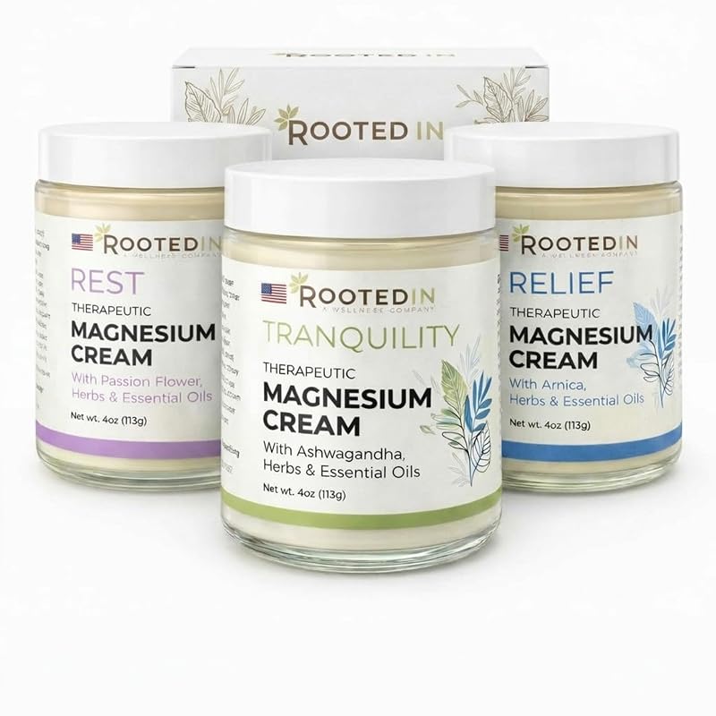 Rooted In Conjunto inicial de cremes de magnésio, Tranquility, Rest e Relief, 3 unidades de 113 g