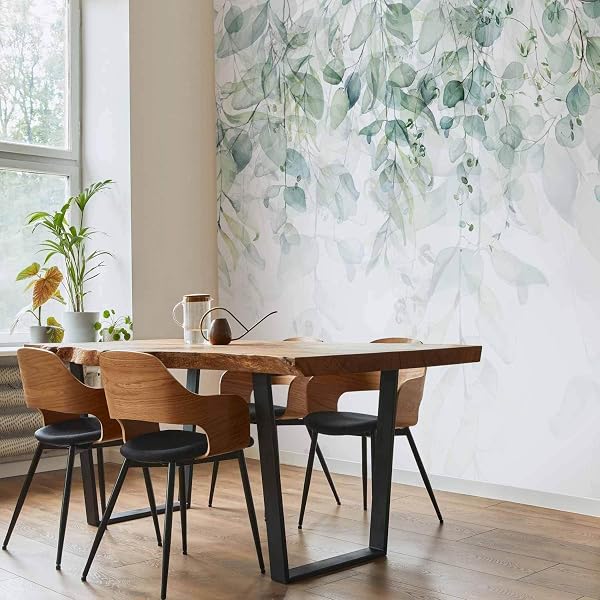 decomonkey - Papier Peint Panoramique Plante 350x256 cm - Décoration murale moderne – Tapisserie décorative pour chambre salon - Couleurs arbres jungle forêt feuilles nature tendances - 5