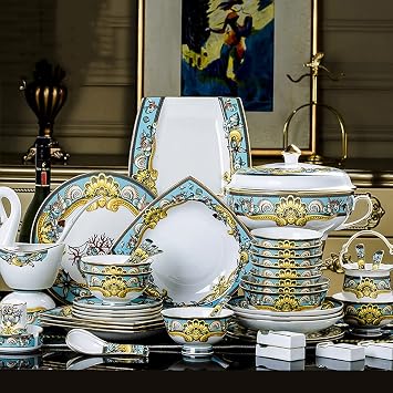 60-Piece Dinnerware Set Fine Bone China with Design European Royal Style Ceramic Plates and Bowls Sets Ideal for Special Occasions Or Every Day