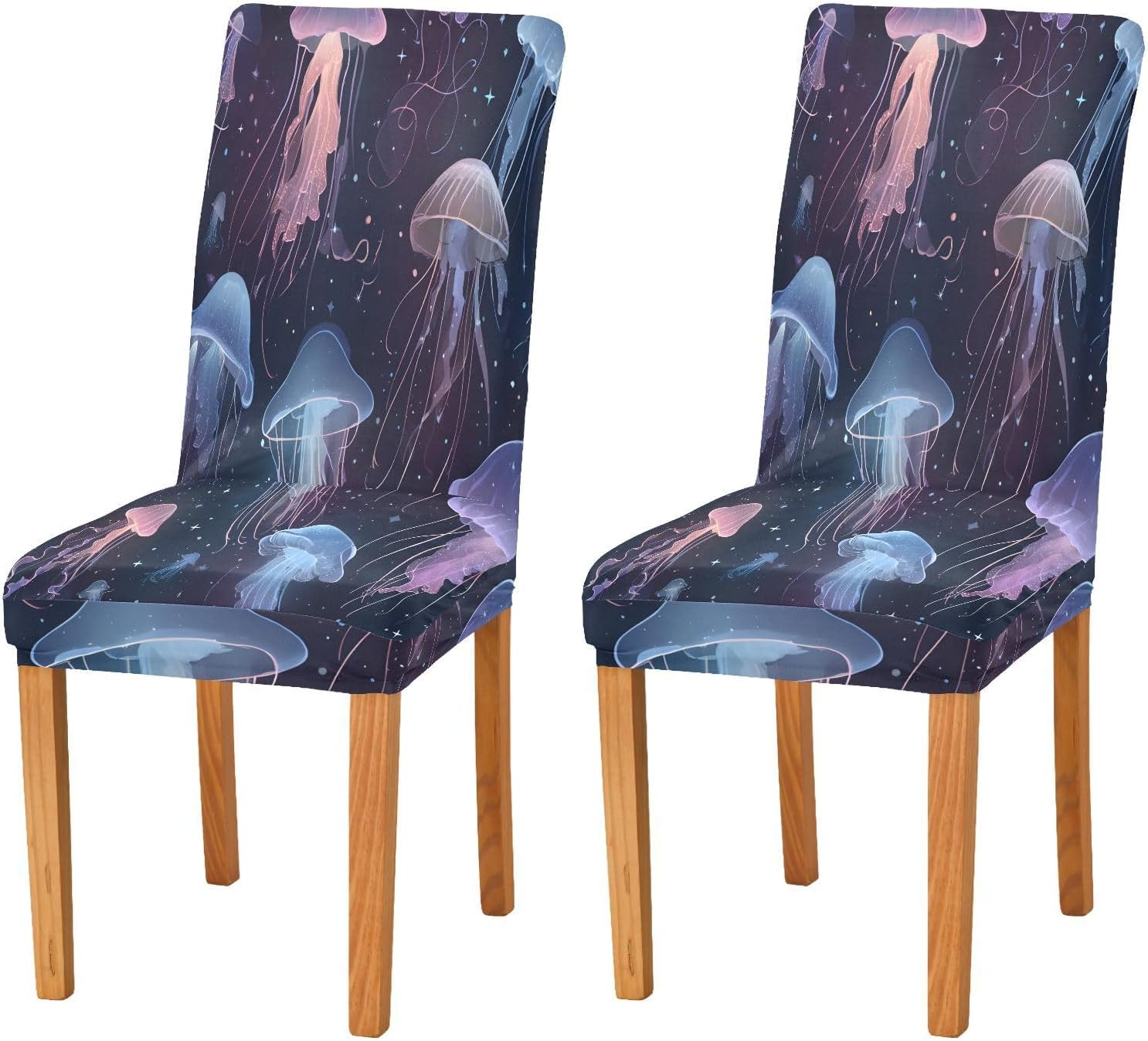 ALAZA Chair Covers for Dining Room, Beautiful Jellyfish Pattern Stretch Chair Cover Sets Chair Protector Removable Washable for Ktichen Restaurant Hotel