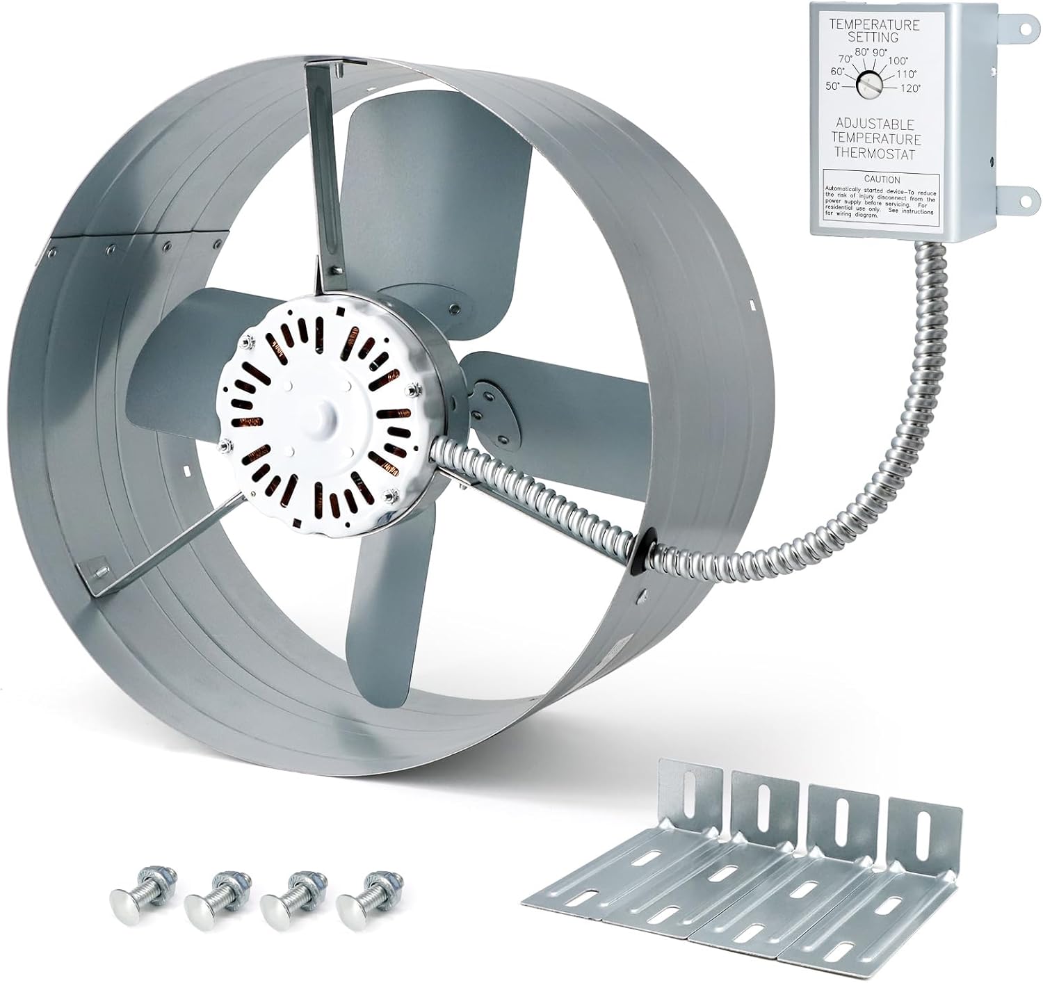 Gable Vent Attic Fan, 15" Exhaust Ventilation Fan with Adjustable Thermostat for Gable, Shed, Home, Garages, 1300 CFM, 1075 RPM, 1850 SQ. FT. Attic Ventilator (1300CFM)