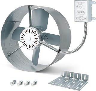 Gable Vent Attic Fan, 15" Exhaust Ventilation Fan with Adjustable Thermostat for Gable, Shed, Home, Garages, 1300 CFM, 1075 RPM, 1850 SQ. FT. Attic Ventilator (1300CFM)