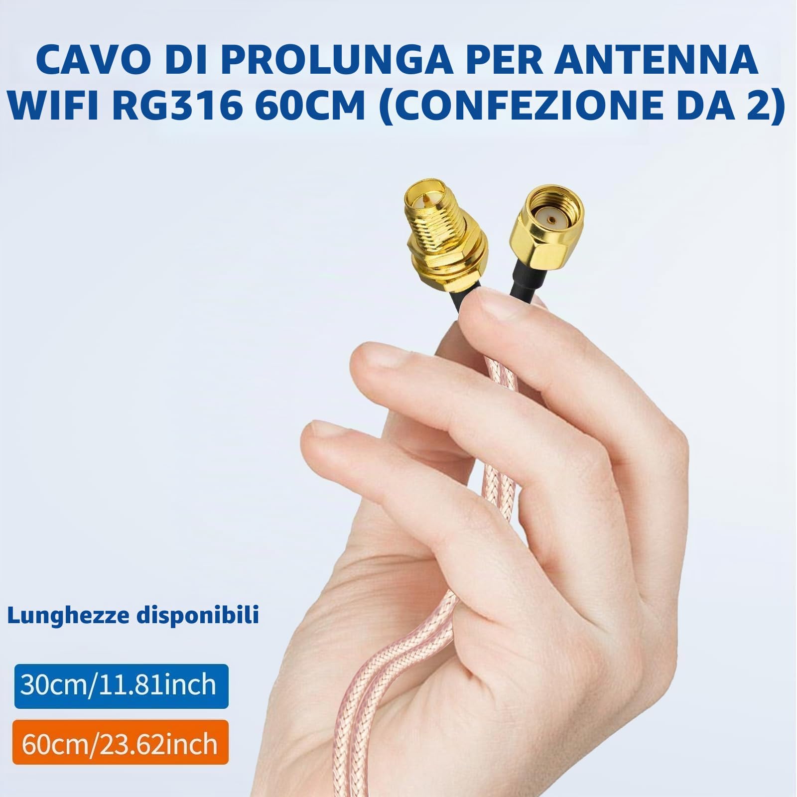 Bingfu Cavo Prolunga Antenna WiFi RP-SMA Maschio a Femmina RG316 60cm, 2pcs | Cavo Estensione Coassiale, per Router WiFi, Telecamera Wireless, Videocamera IP, Scheda Rete PCI PCIE, Modulo, Bluetooth