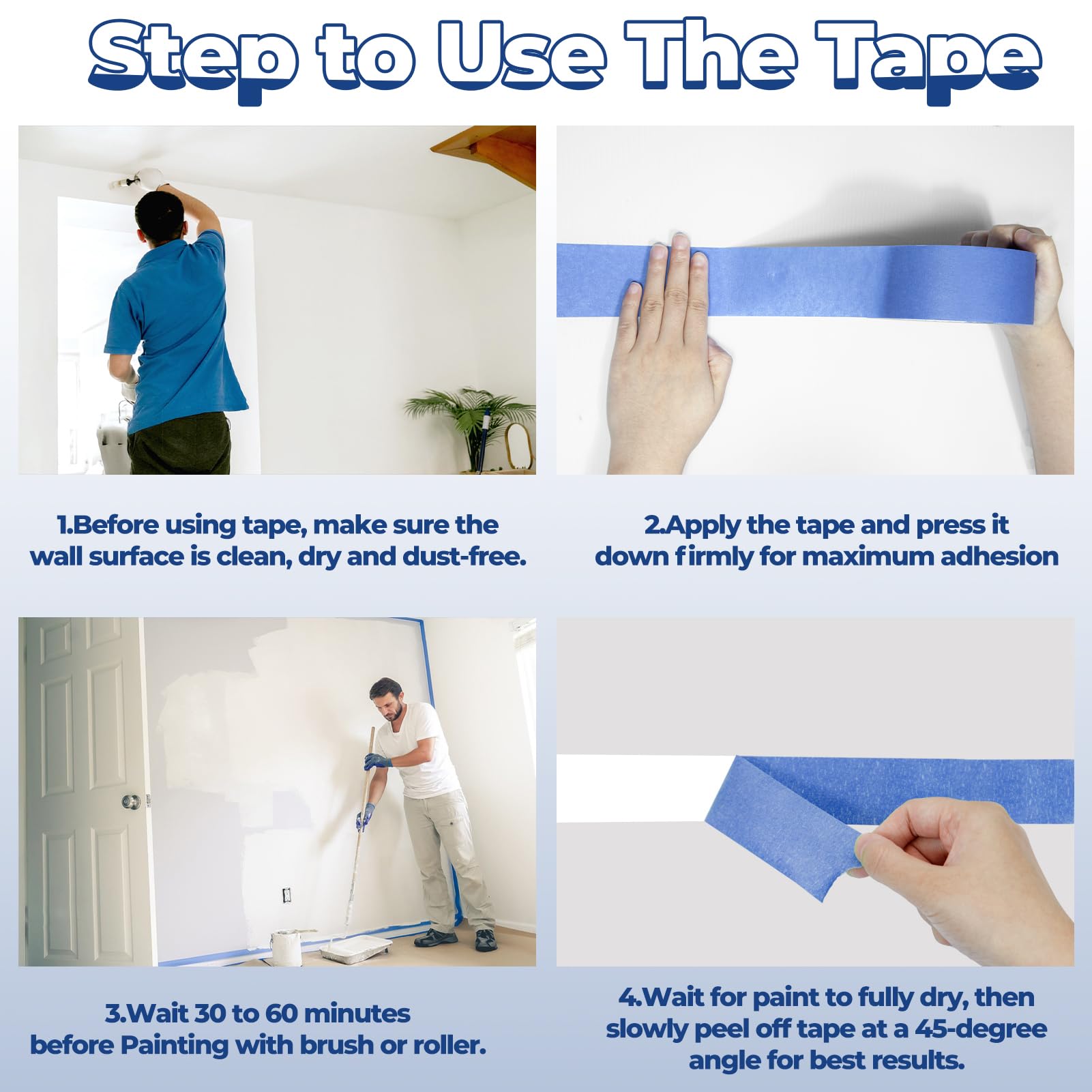 10 rollos de cinta de pintor azul de 2 pulgadas, cinta maestra de enmascaramiento a granel de 60 yardas, cinta adhesiva de pared sin residuos, cinta de pintor multisuperficie para pintura de pared