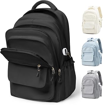Lightweight Black College Backpack for Women Men, Cute School Bag for Teens Girls Boys, Simple Middle School Bookbag, Waterproof Casual Daypacks for StudentsBlack