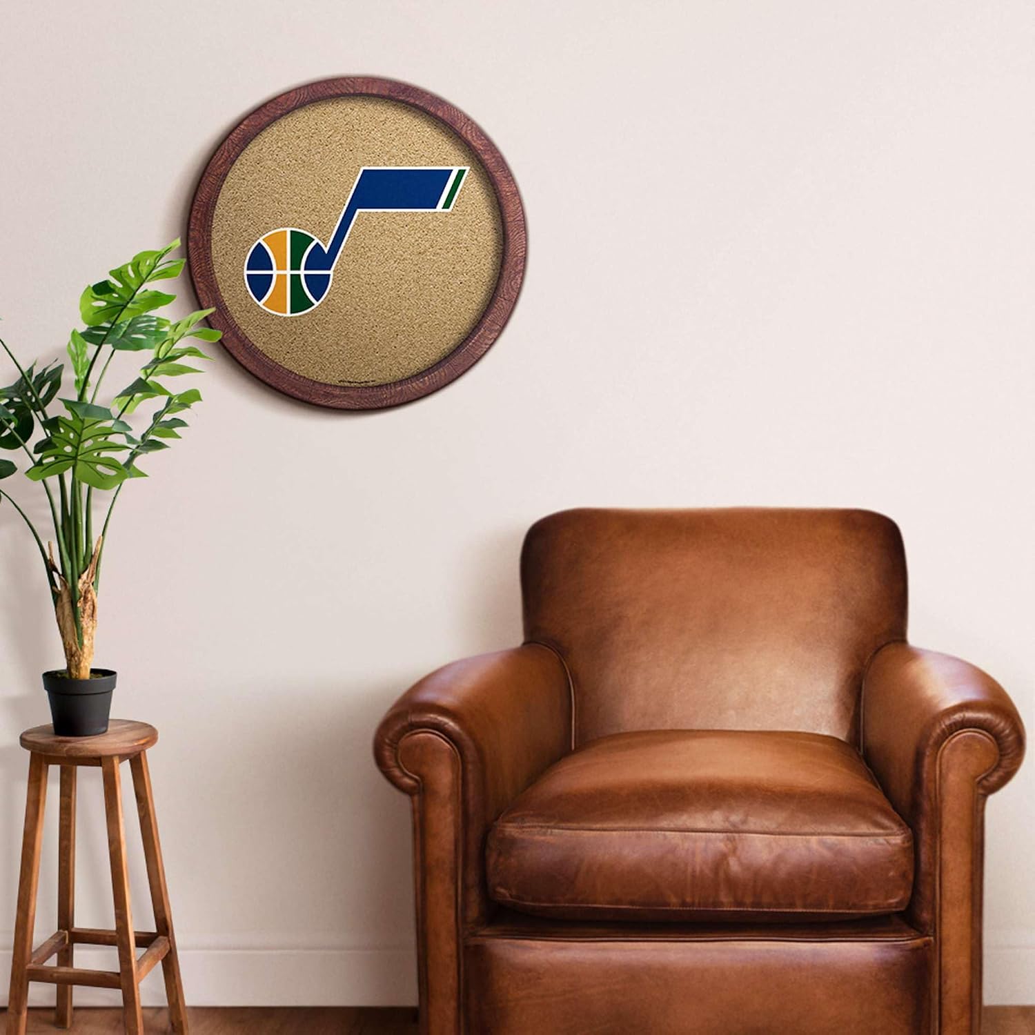 The Fan-Brand NBA Utah Jazz: Faux Barrel Framed Cork Board- Sports Decor for Home, Game Room, Fan Cave & Garage - USA Made