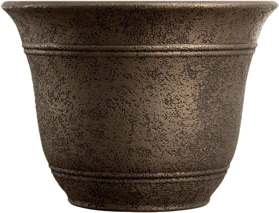 The HC Companies 13 Inch Wide Sierra Round Traditional Plastic Indoor Outdoor Home Planter Pot for Garden Plants and Flowers, Nordic Bronze (3 Pack)