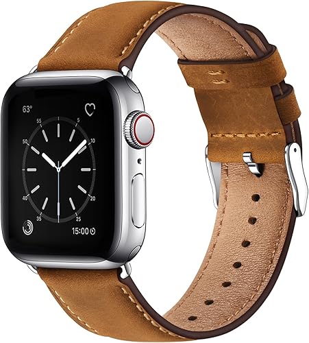 Miniatura 9 de SUNFWR Correas de cuero compatibles con Apple Watch Band 1.929 in 1.772 in 1.732 in 1.654 in para hombres y mujeres, correa de repuesto de cuero