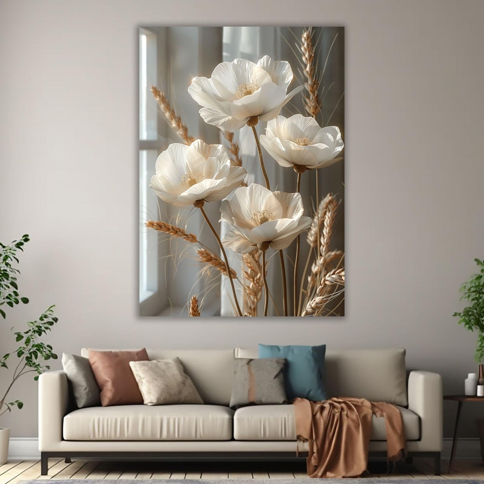 Tableau Déco Toile Fleurs Nature Plantes - Impression Moderne 30x45cm, Style Nordique, Pour Salon Et Chambre