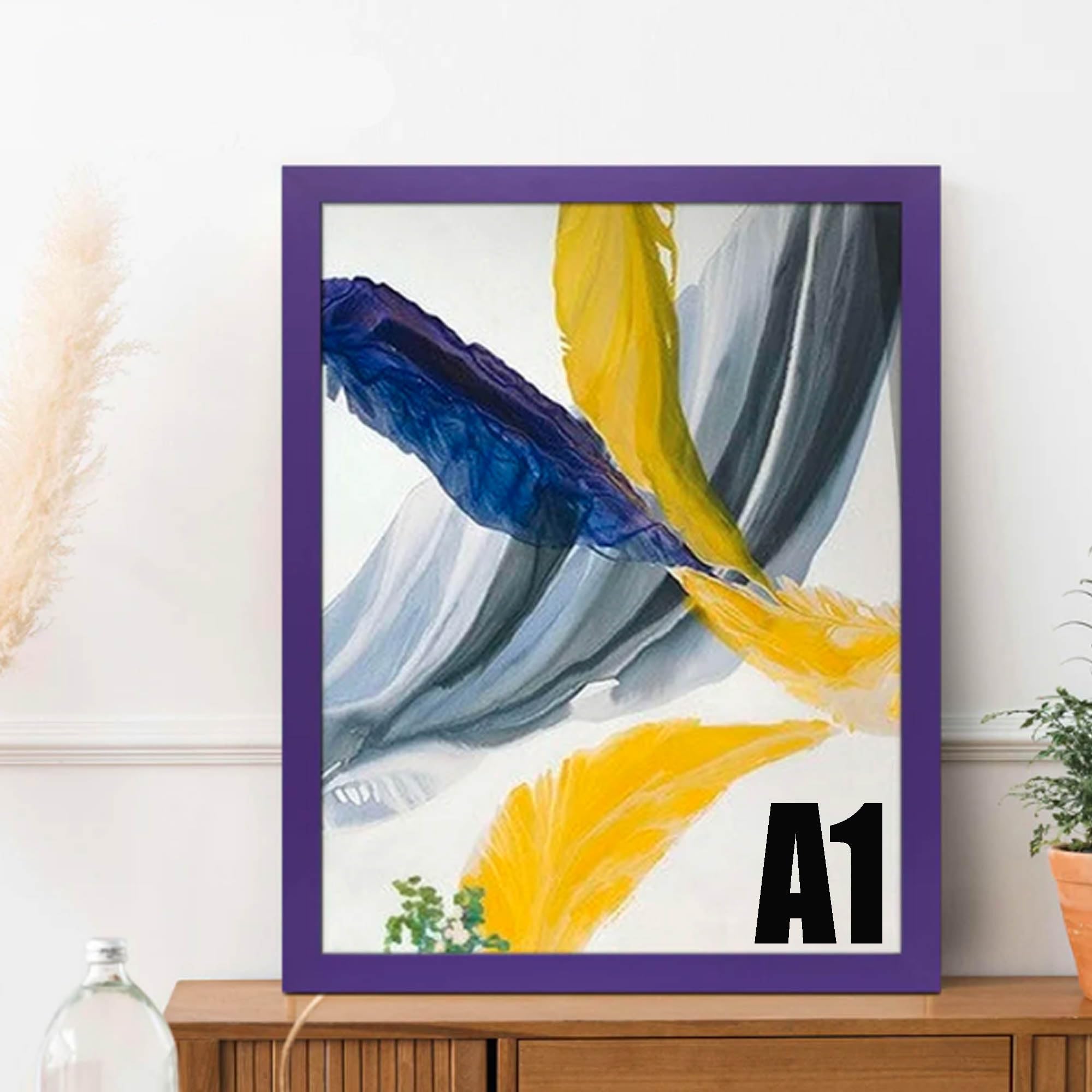 Bloomingtons Direct Large A1 Poster Frame, Without Mount, Premium MDF with Acrylic Sheet Picture Photo, Vertical and Horizontal Wall Mounted, A1 Picture Frame for Wall Art (Purple)