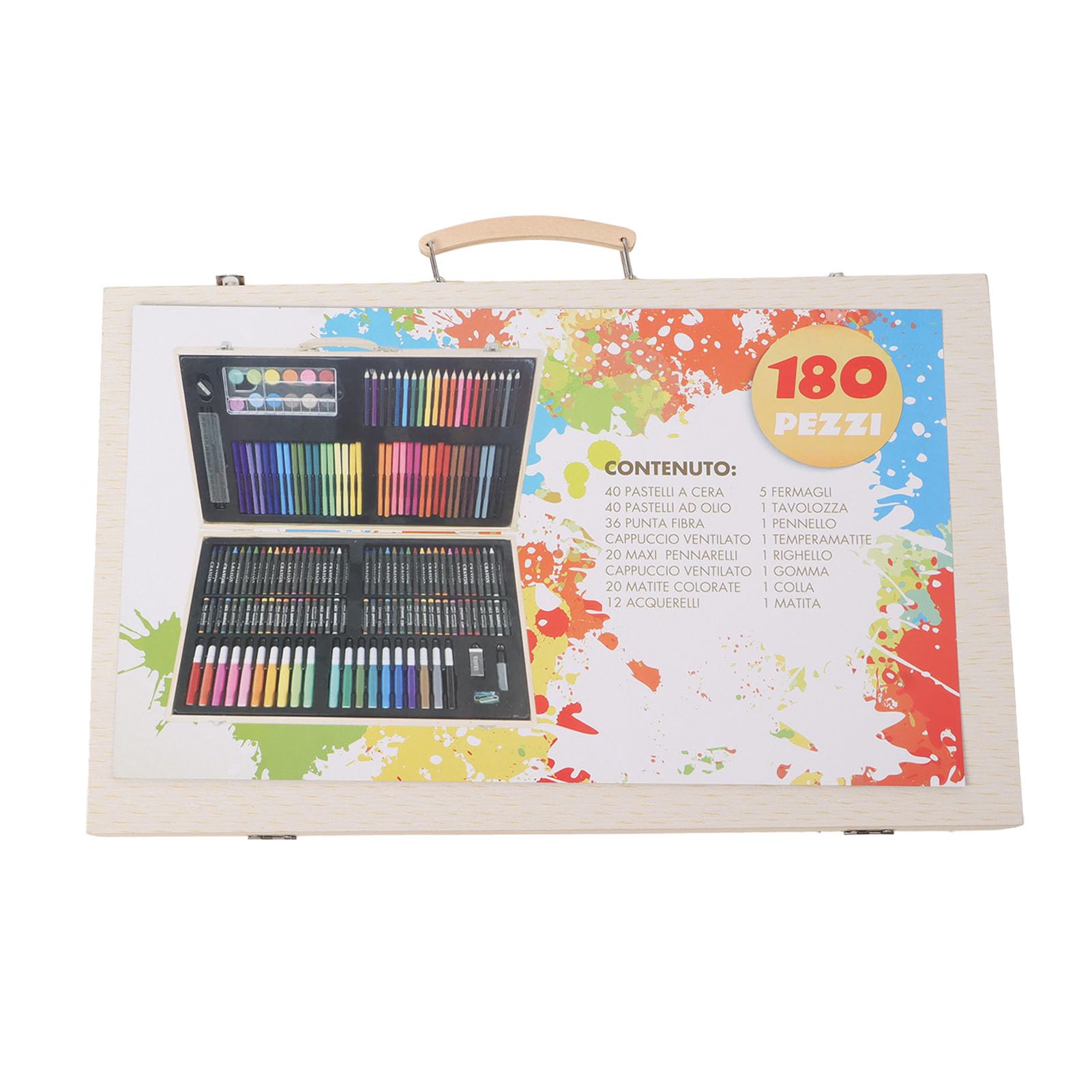 Kinder-Malset aus Holz, multifunktionales Kunstset für Kinder mit 158 Teilen, darunter Wachsmalstifte, Pastelle, Aquarellstifte und Buntstifte in einer Holzkiste für zu Hause