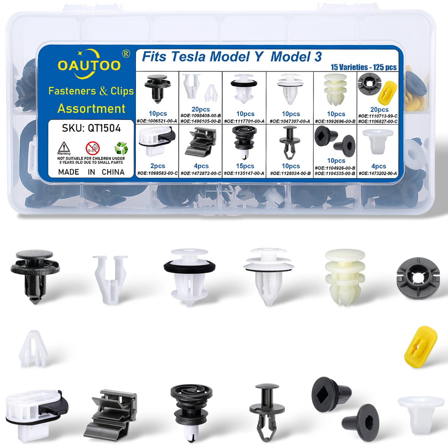 125pcs fits Tesla Model Y Model 3 Body Interior and Exterior Retainer Fastener Clip Assortment Bumper Cover Door Trim Panel Clip
