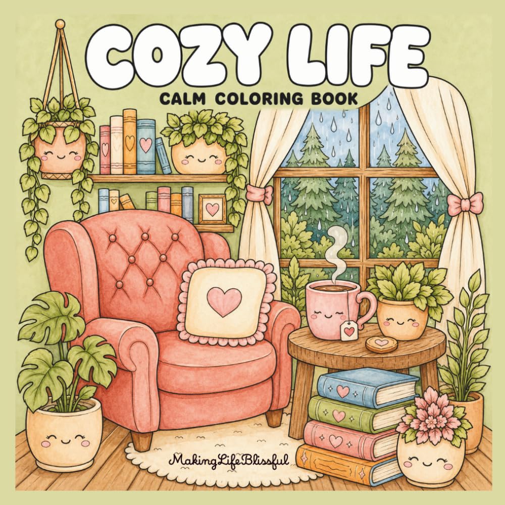 Cozy Life: Calm Coloring Book for Adults and Teens Featuring Comfy Hygge Student Moments For Stress Relief