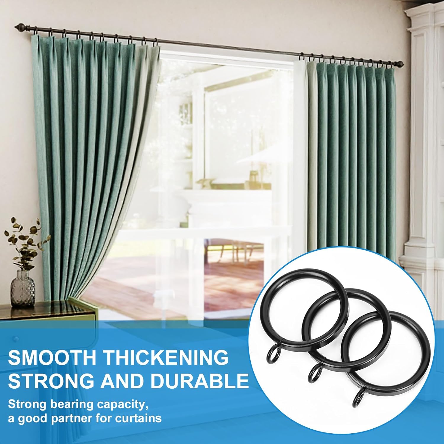 42Pcs 1.5-Inch Inner Diameter Metal Curtain Rings with Eyelets Half Circle Thick Wire Fits Up to 1 1/4-Inch Rod (Black-42pcs)