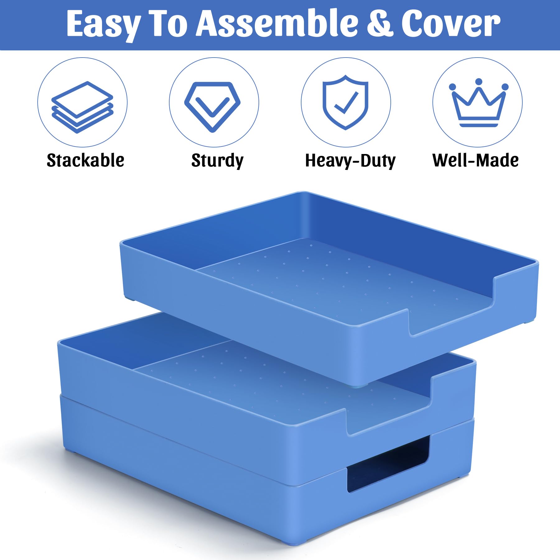 Bandeja apilable de escritorio de un solo animal, soporte para impresora de plástico resistente, organizador de almacenamiento de documentos para oficina y hogar (1 paquete, azul)