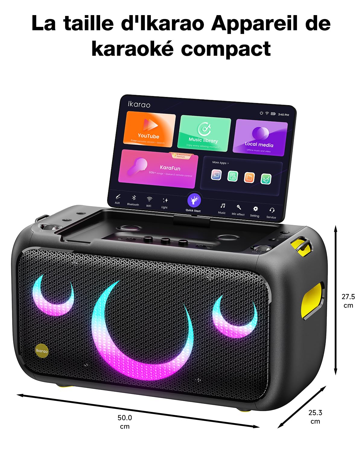 Ikarao Break X1 Machine de Karaoké avec Écran Tactile 13,3", Enceinte Bluetooth 800W, 2 Micros sans Fil et Éclairage LED – Idéal pour Anniversaires, Soirées et Événements Polyvalents