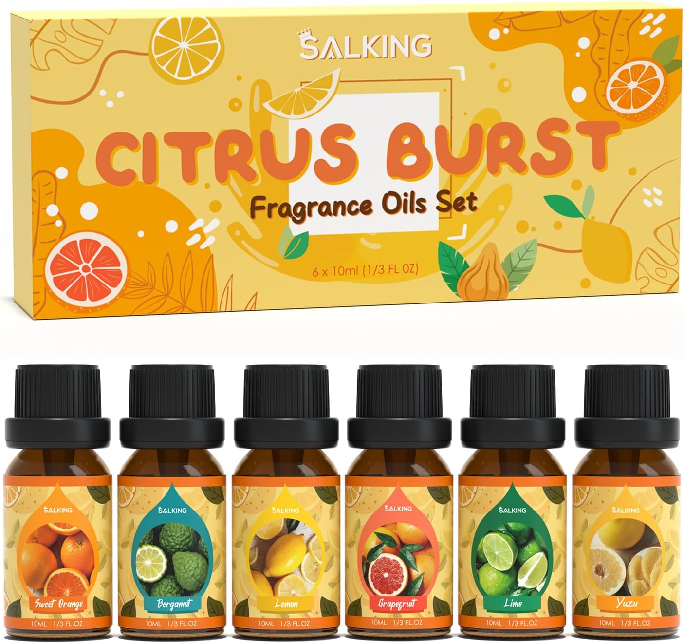 SALKING Citrus Burst Essential Oils, Fragrance Oils Gift Set, Diffuser Oils, Scented Oils for Soaps Candle Making - Sweet Orange, Bergamo, Lemon, Grapefruit, Lime, Yuzu