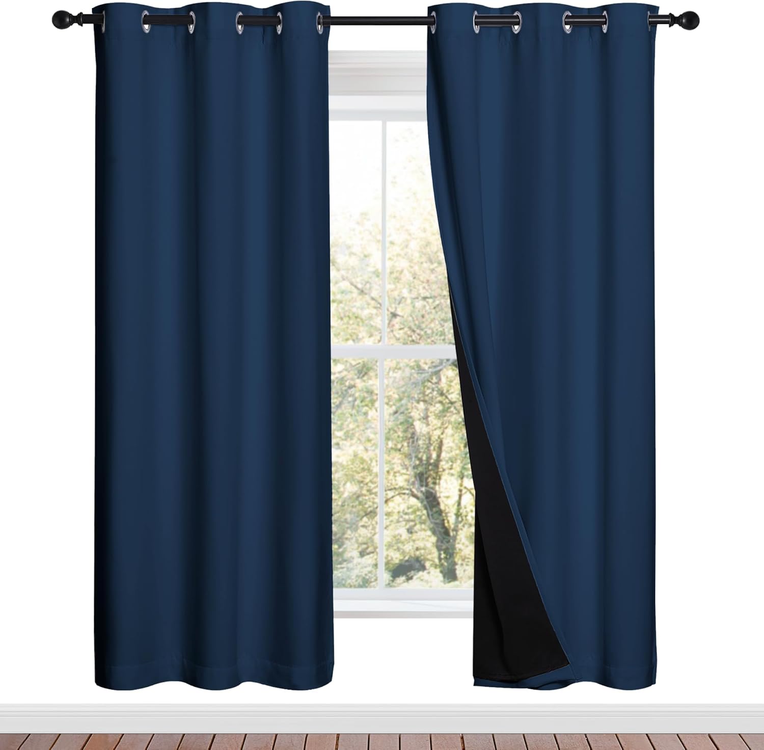 NICETOWN Moroccan Blue Full Shade Curtain Panels, Pair of Energy Smart & Noise Blocking Out Blackout Drapes for Dining Room Window, Thermal Insulated Guest Room Lined Window Dressing(42 x 72 inch) Moroccan Blue 42"W x 72"L (Pack of 2)