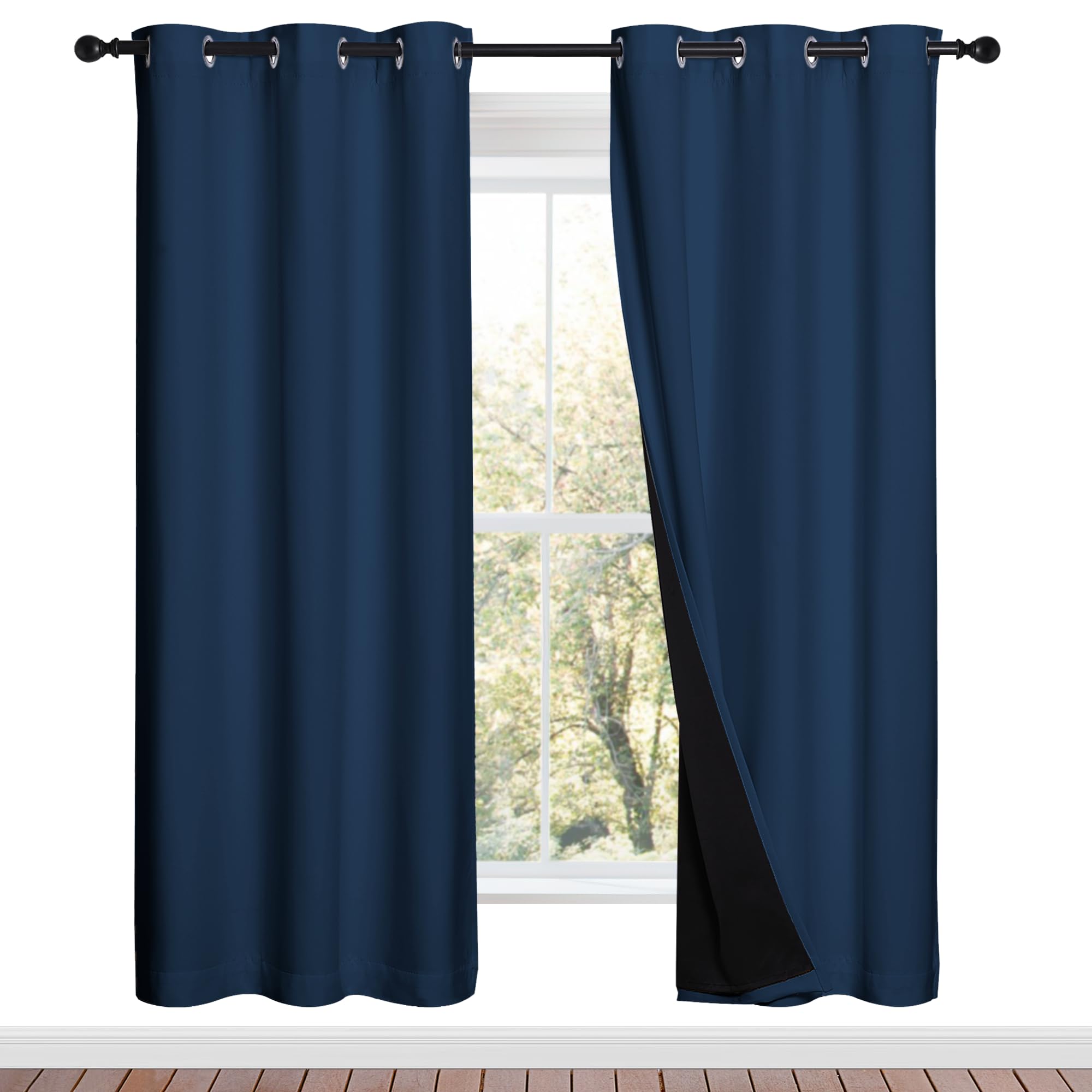 NICETOWN Moroccan Blue Full Shade Curtain Panels, Pair of Energy Smart &amp; Noise Blocking Out Blackout Drapes for Dining Room Window, Thermal Insulated Guest Room Lined Window Dressing(42 x 72 inch)