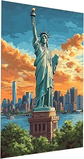 Statue Of Liberty Paint by Numbers for Adults, City Color by Numbers for Adults with Paint Brushes for Acrylic Painting Canvas for Painting 20 x 14Inches, Wall Art Supplies for Room Decor Model-08796