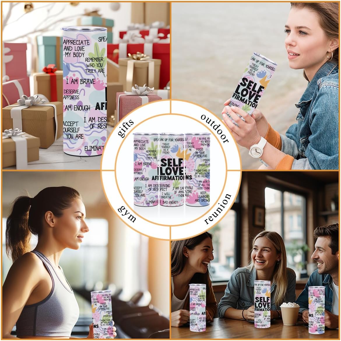 Daily Affirmations for Women Girls Therapist, Inspirational Self Love Christmas Birthday Gifts 20 oz Skinny Tumbler Stainless Steel Insulated Tumblers Straight Coffee Mug Thermal Travel Cup with Lid - Image 6