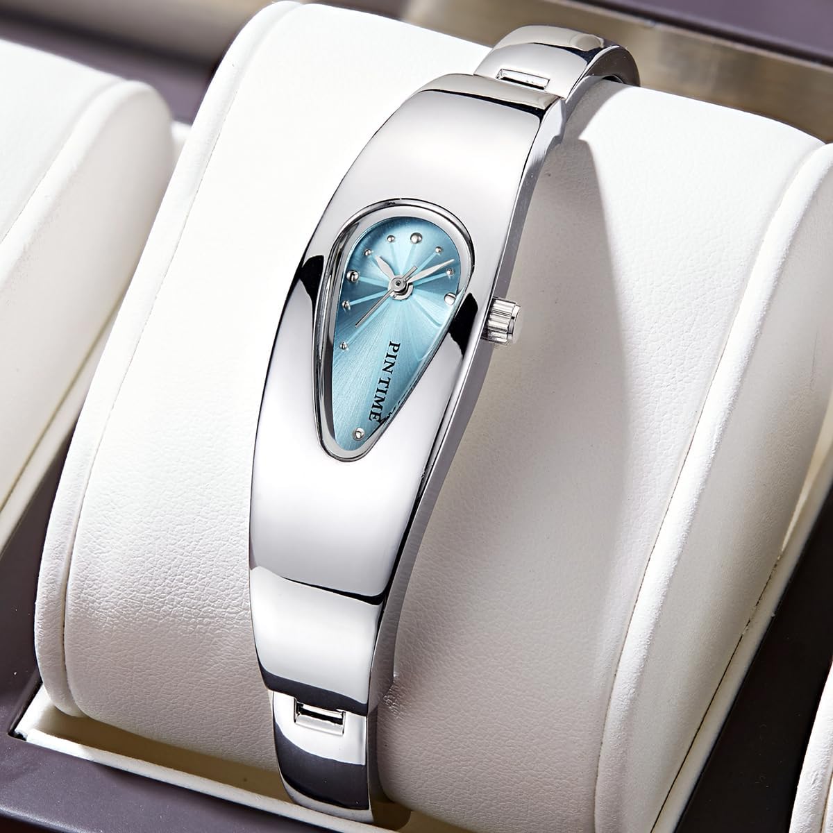 MASTOP Women’s Teardrop Bangle Watch – Elegant Stainless Steel Quartz Wristwatch with Minimalist Oval Dial, Fashion Bracelet Design for Casual or Dress Wear - Image 3