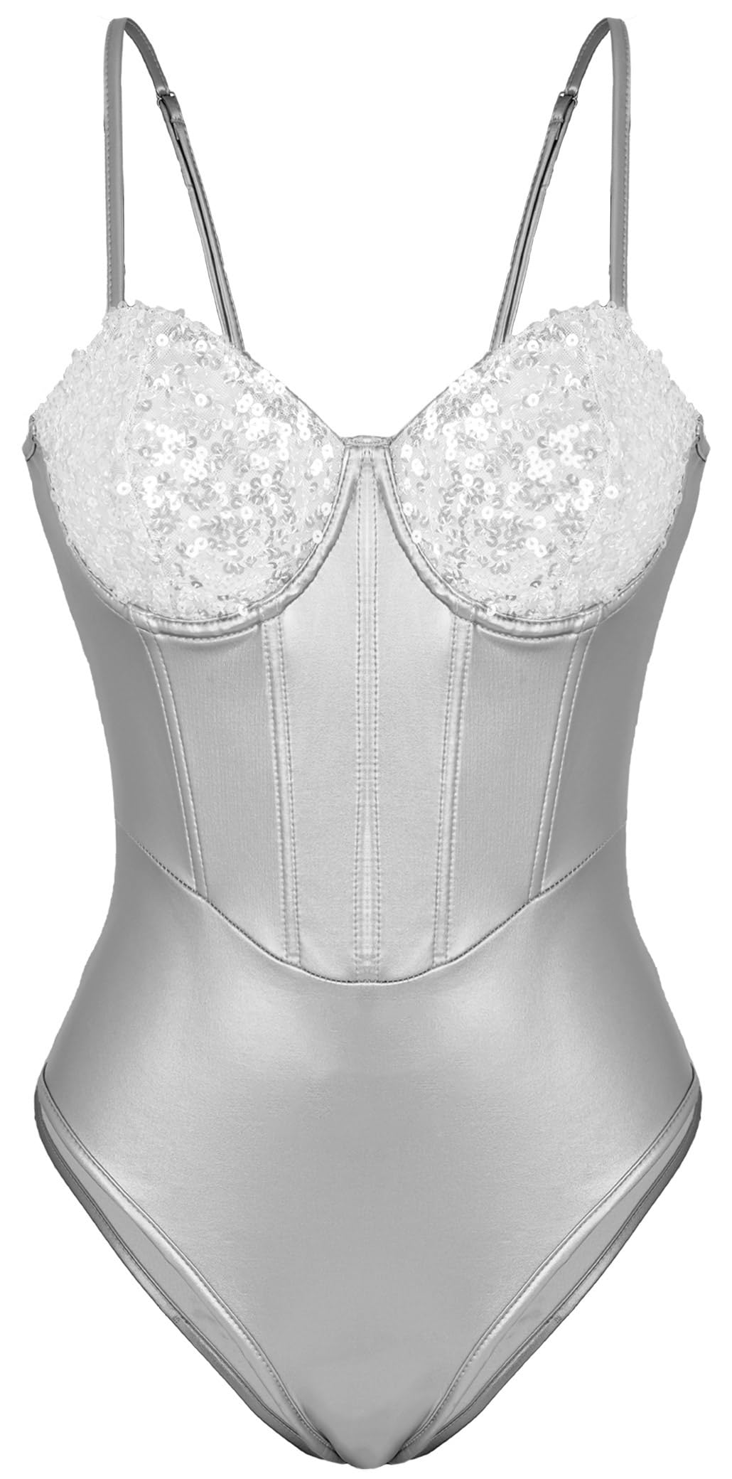 Maeau - Body Corsetto metallico con paillettes lucido per donna Lingerie Bodysuit Top Party Club XS-XL