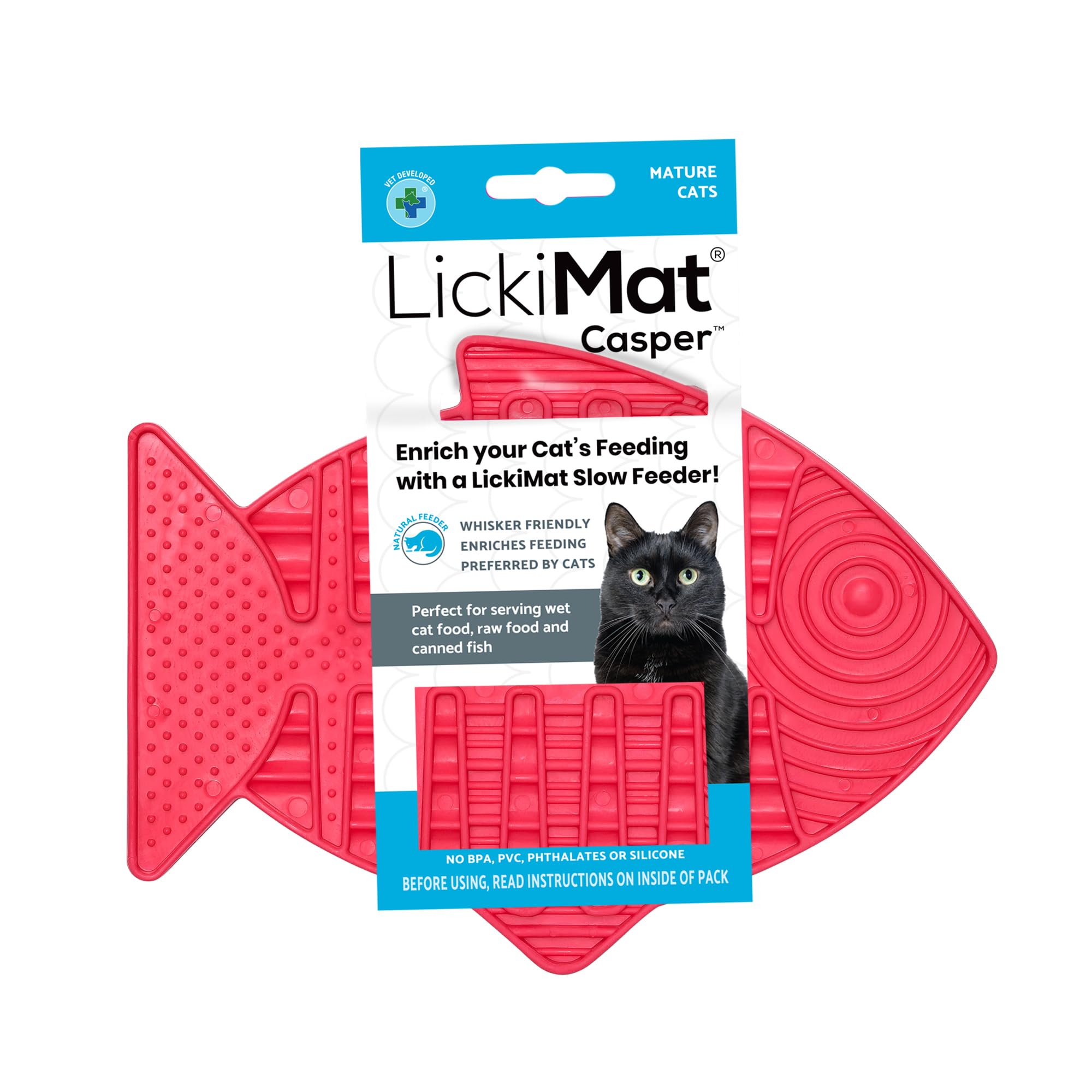 LickiMat Casper, Fish-Shaped Cat Slow Feeders for Feline Boredom and Anxiety Reduction; Perfect for Food, Treats and Anxiety Reduction, Pink