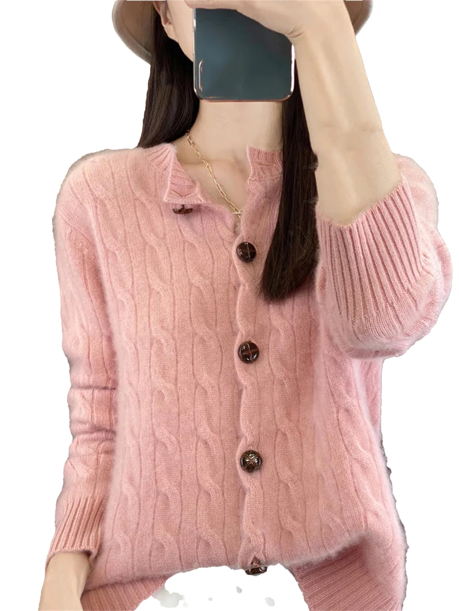Cardigan da donna in 100% cashmere, a maniche lunghe, alla moda, casual, a maglia grossa, per capispalla