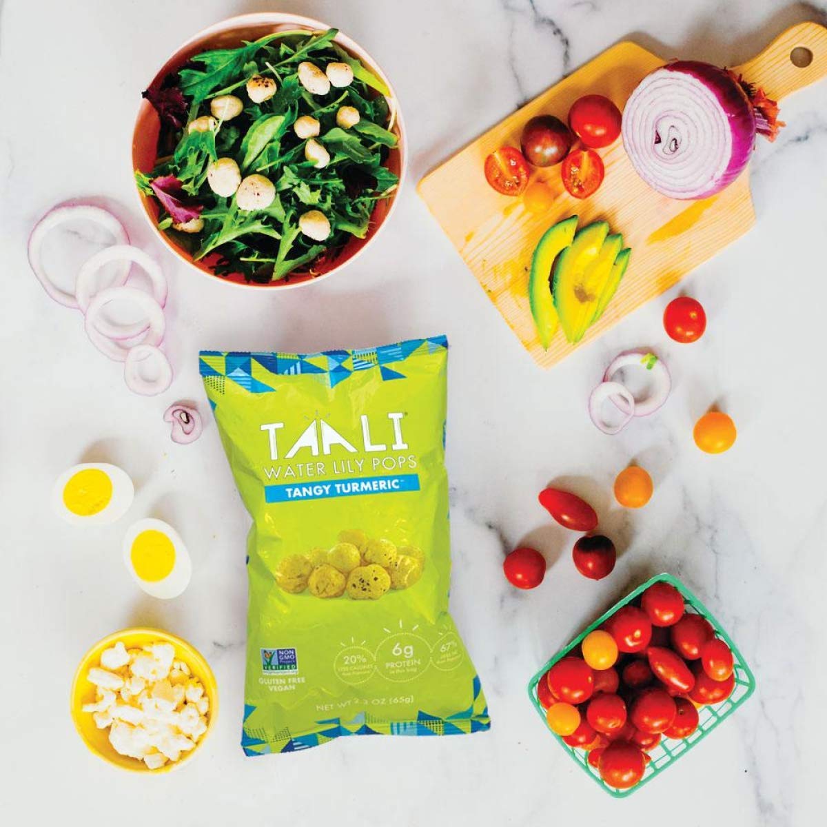 Taali Tangy Turmeric Water Lily Pops (4-Pack) - Roasted Fox Nuts Makhana Snack | Crunchy Indian Healthy Snacks | Protein-rich, Vegan, Gluten Free, Non GMO | 2.3 oz Multi-Serve Bags