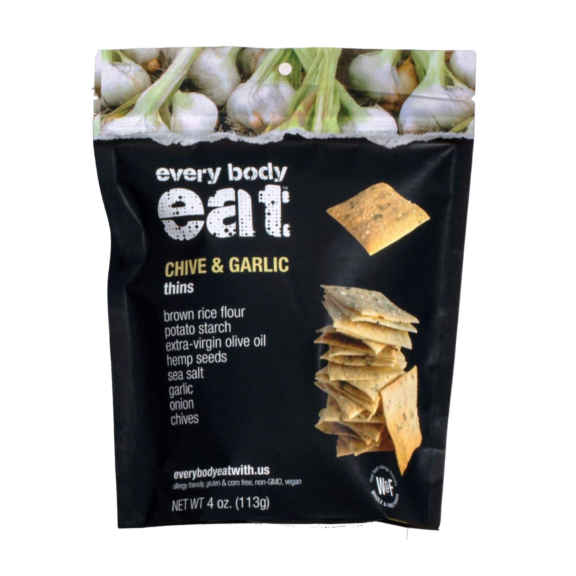 Every Body Eat Snack Cracker Thins, Gluten Free, Vegan, Seed Oil Free, and Dairy Free (6 Count, Chive & Garlic)