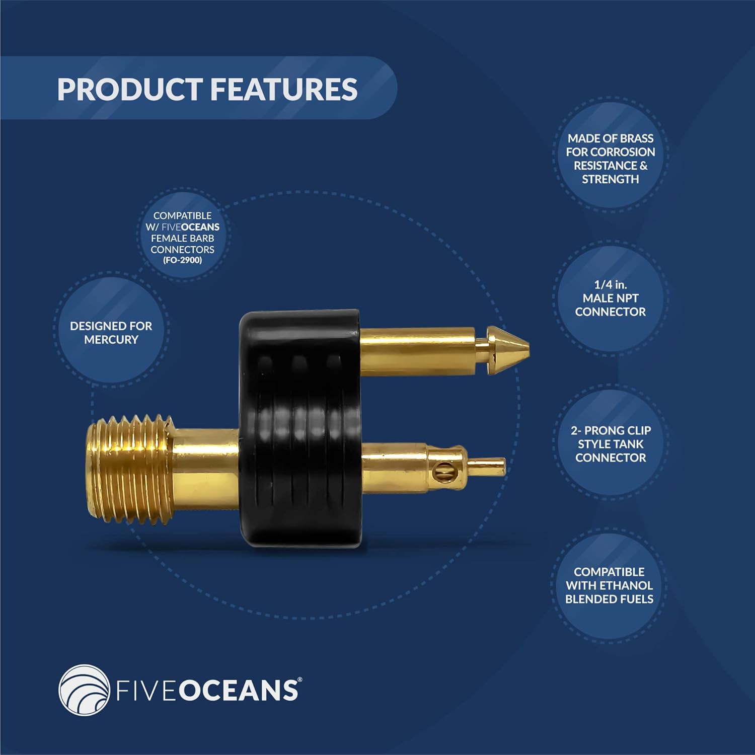 Five Oceans FO4409 Brass 1/4 inches NPT Male Fuel Connector 2-Prong, for Original Mercury Fuel Tank Connection 1998 and Up : Sports & Outdoors