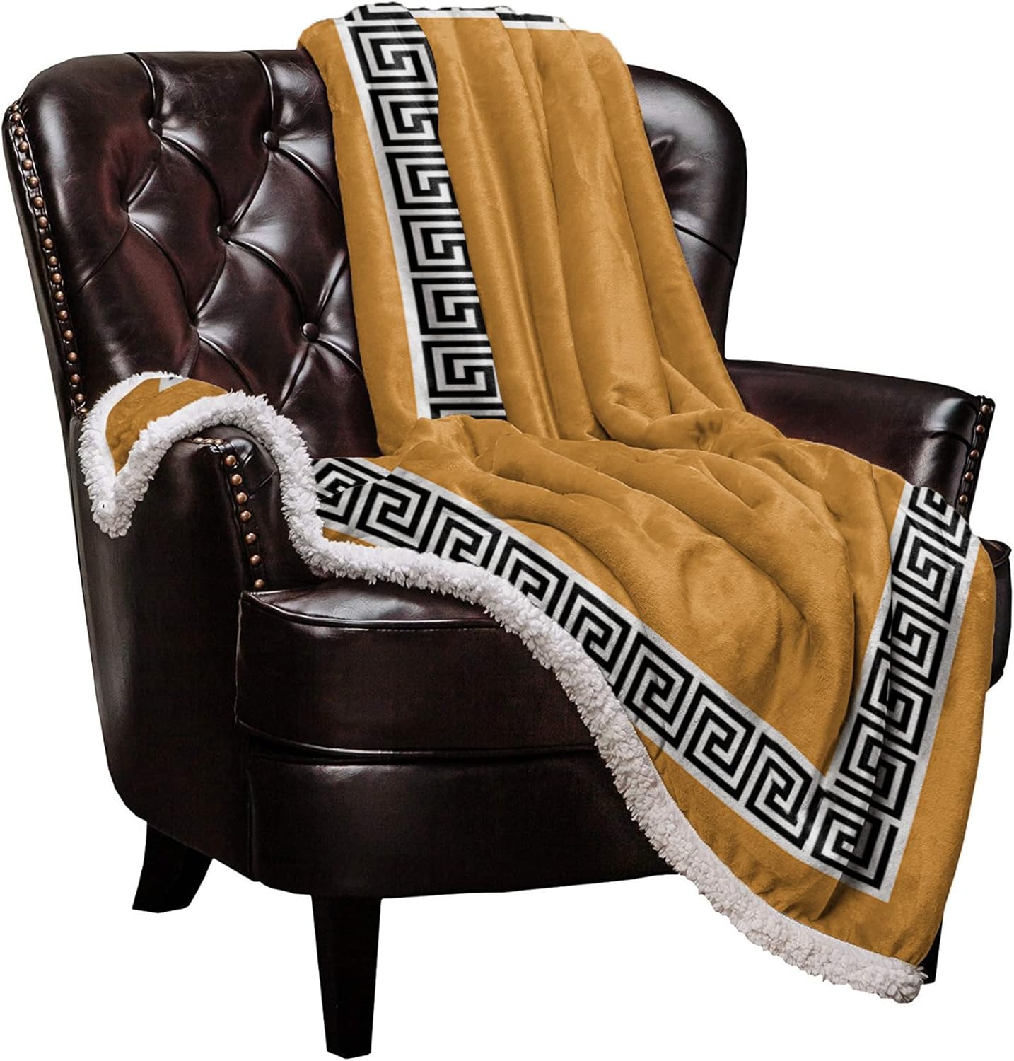 Sherpa Blanket Geometric Greek Key Design Sherpa Fleece Throw Blanket Warm Soft Cozy Blanket Black Fuzzy Blanket Lightweight Plush Blankets for Bed Couch Sofa 40" x 50"