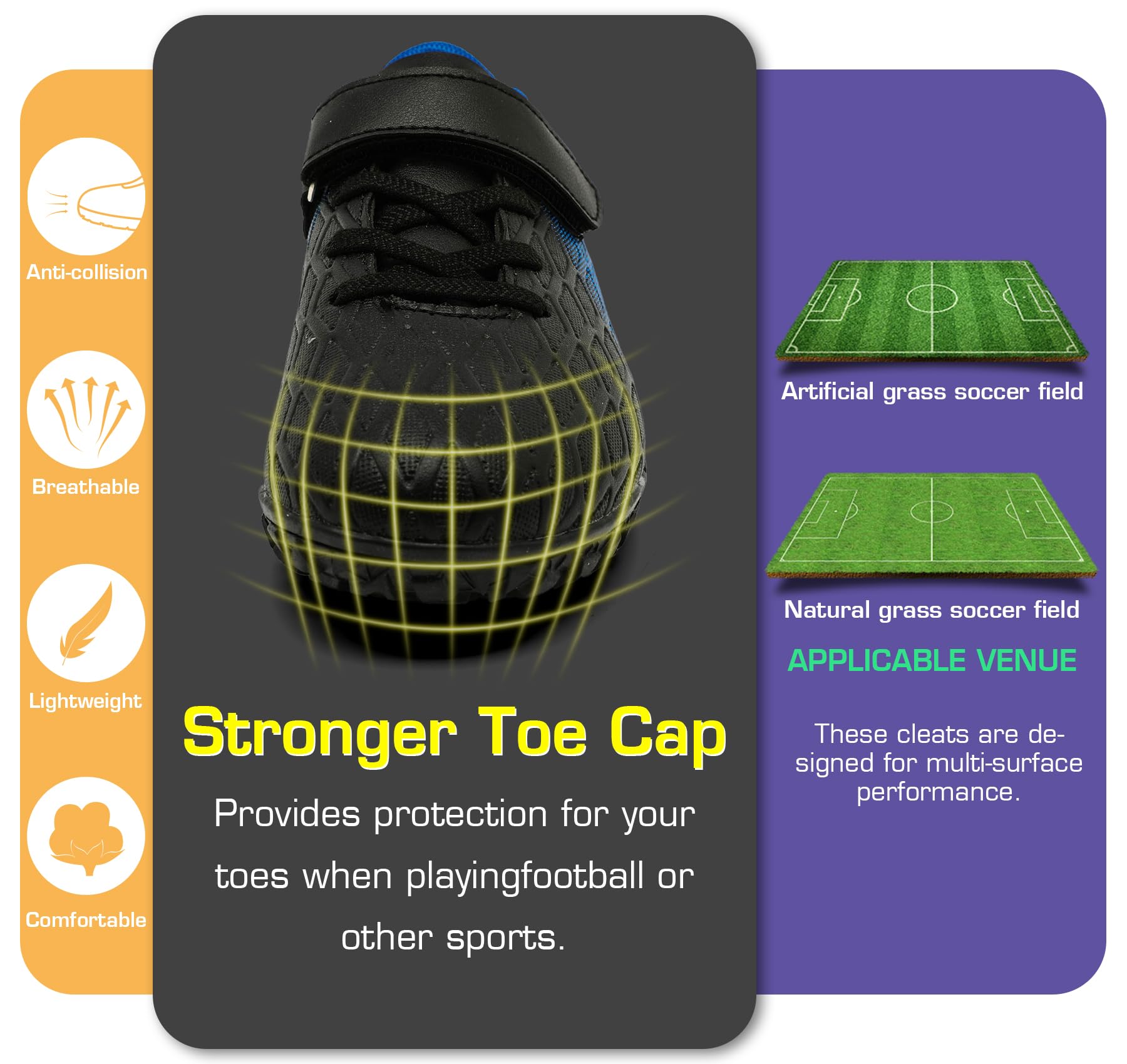 PiDaGlobal Scarpe da Calcio Bambini Ragazzi con Tacchetti Bassi Scarpe da Calcetto Futsal e Allenamento per Interno/Esterno - Antiscivolo Junior