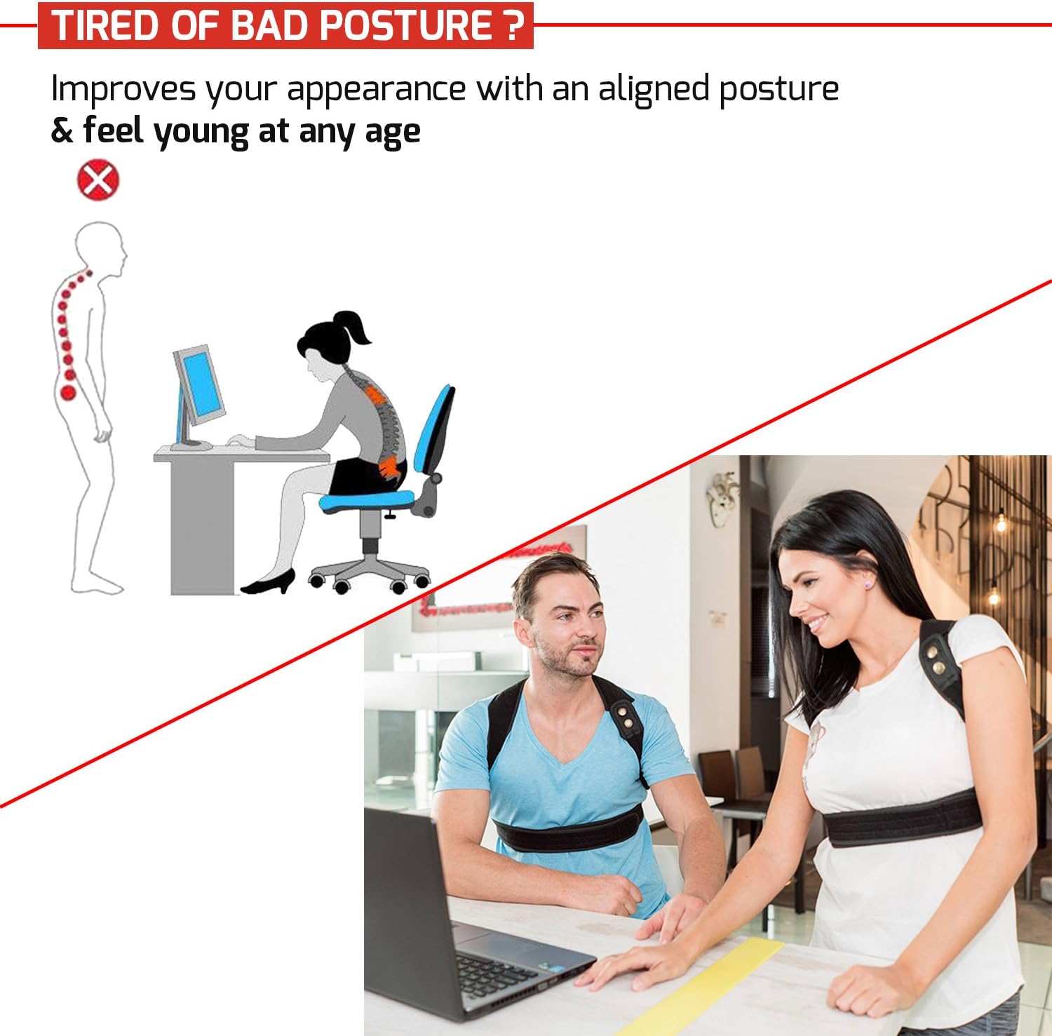 REDESIGNED Back Straightener Posture Corrector for Men-Upper Back Brace Posture for Women- Clavicle Brace Support-Body Wellness Posture Corrector Under Clothes-Spine Alignment (L-XL(32"-37.5"))
