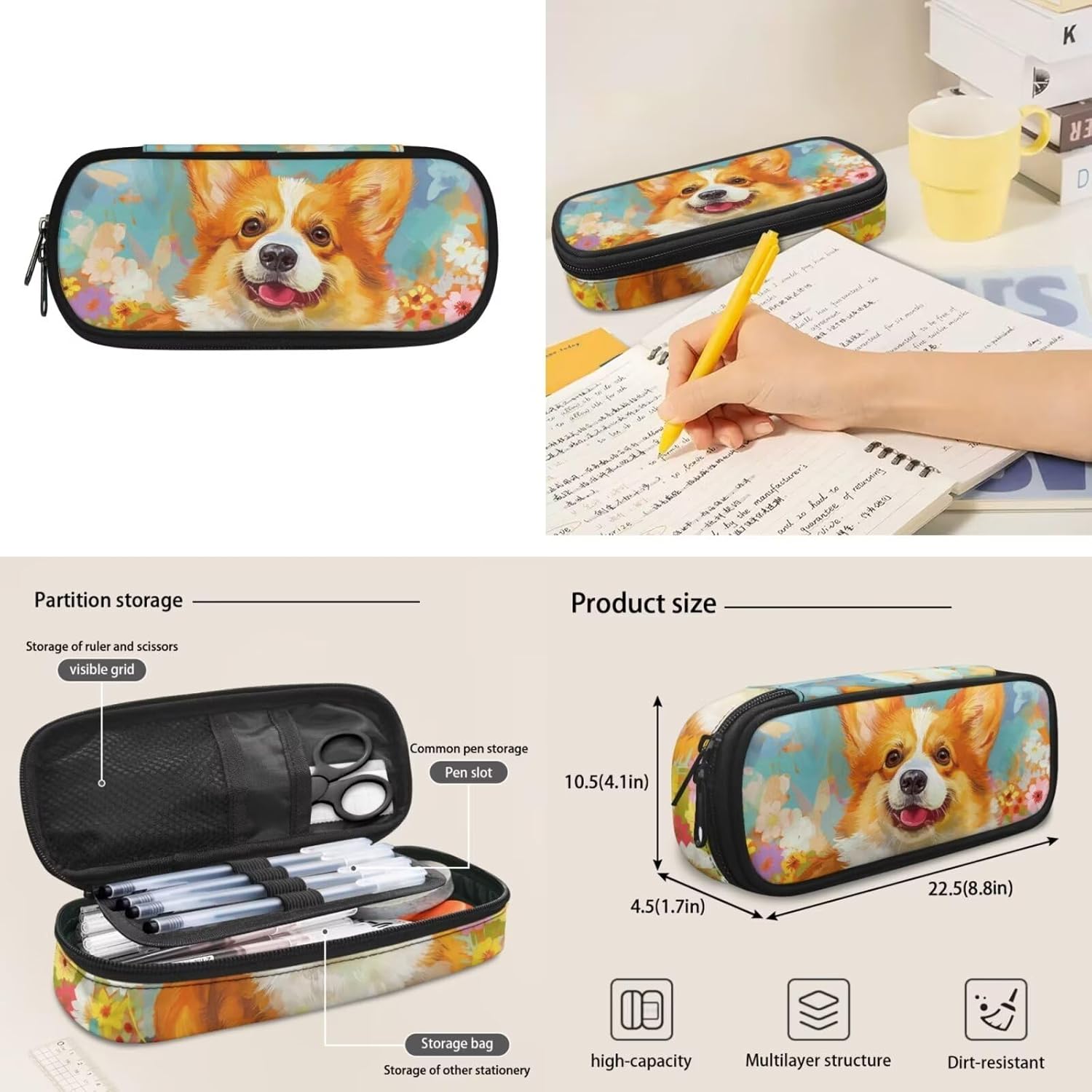 TOADDITDO Corgi Cute Backpacks for Girls 10-12 for School 4-Piece Bookbags Set with Lunch Box Pencil Bag Water Bottle Holder Middle School Camping Backpacks Teen Daypack Mochilas Escolares Para NiñAs