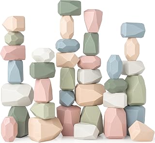 Comfy Cubs 36-Piece Wooden Stacking Rocks for Toddlers 3+ - Boost Imagination, Balance, Fine Motor Skills & Sensory Play