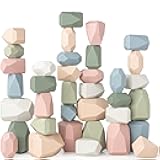 Comfy Cubs Stacking Rocks 36 Pieces, 36 Months+, Educational Toddler Stacking Blocks, Promotes Imagination, Balance & Fine Motor Skills - Wooden Rocks Sensory Toys Gift for Kid, Neutral Pack