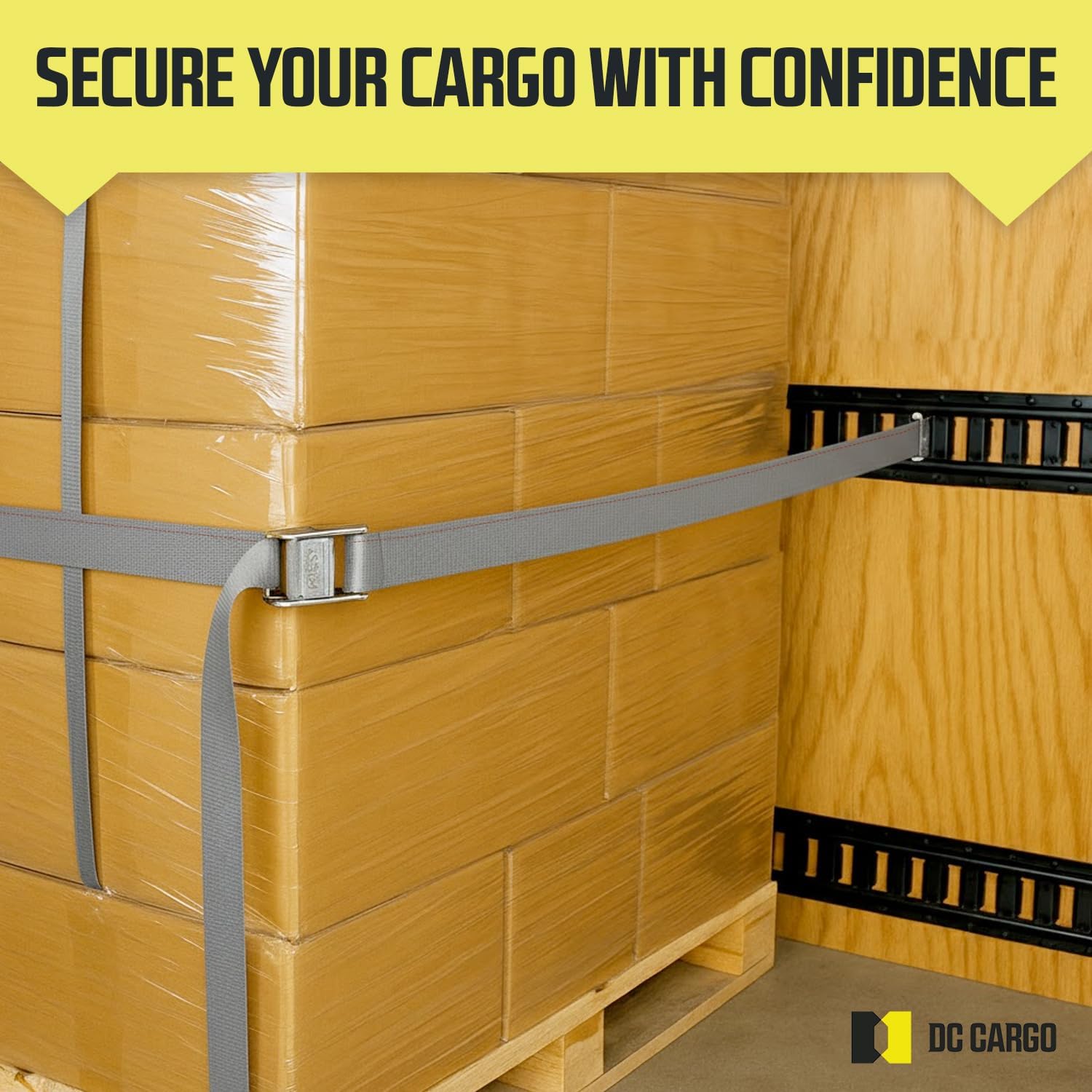 DC Cargo Mall E Track Straps 2" x 16', Heavy Duty Cam Buckle Tie Down Straps 3000Lbs Break Strength (4 Pack Grey) E Tack Accessories for Load Securement in Pickups, Trailers, Trucks, Boats, Vans, Cars